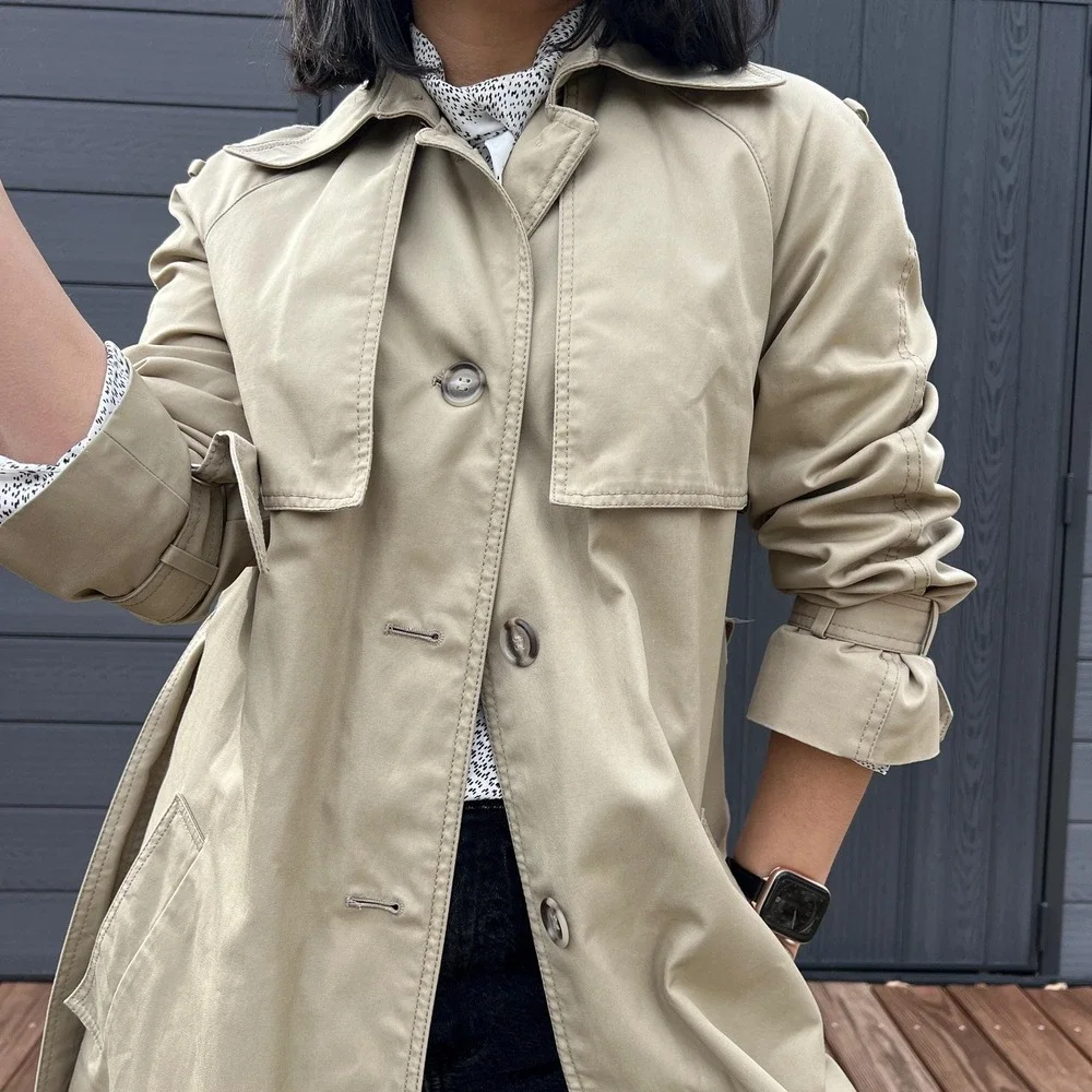 Vintage Utex Trench Coat Beige Classic Long Jacket Minimalist Belted small coat - Picture 1 of 10